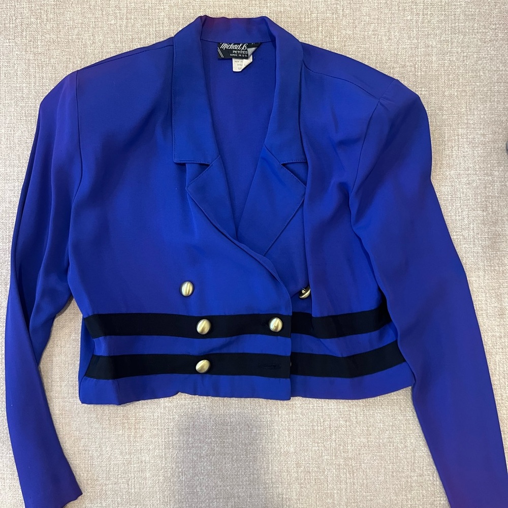 Worn Blueish Purple Waist Shoulder Pad Blazer Size 8